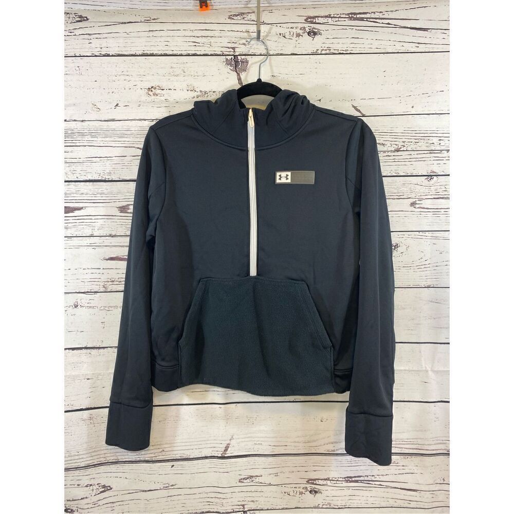 Under Armour Women's Armour Mixed Media ½ Zip Sweatshirt (Black/White) Size Smal - Picture 2 of 9